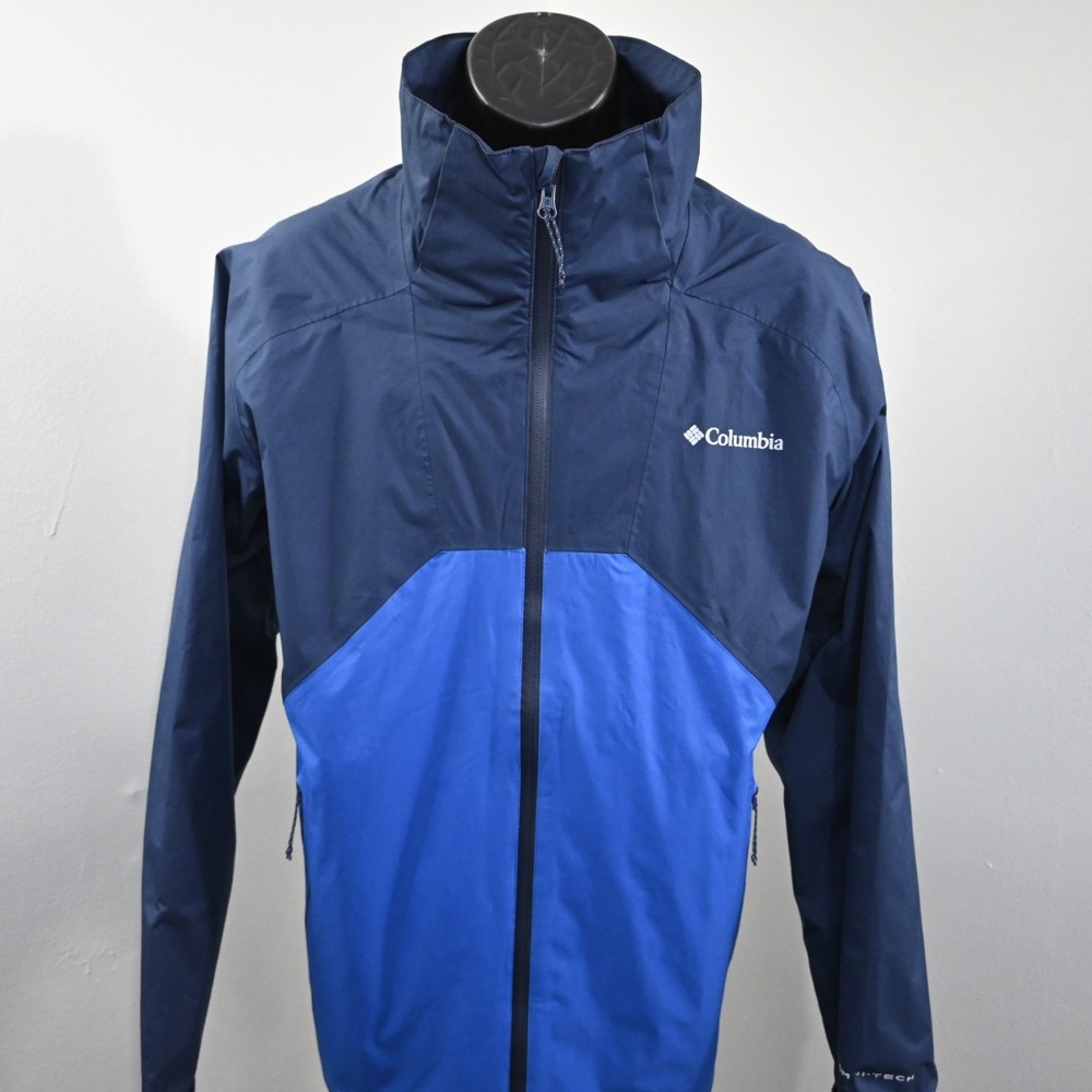 Columbia Windbreaker Jacket Men Size Large Blue‎ Omni-Tech Full Zip W/ Pockets